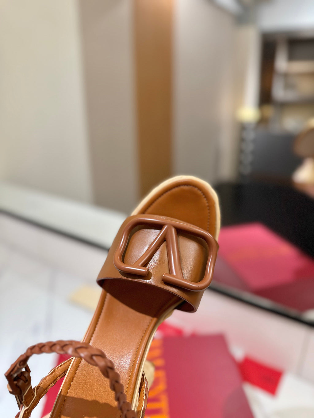 VLTN ESPADRILLE WEDGE SANDALS 25S 115 MM IN BROWN LAMBSKIN