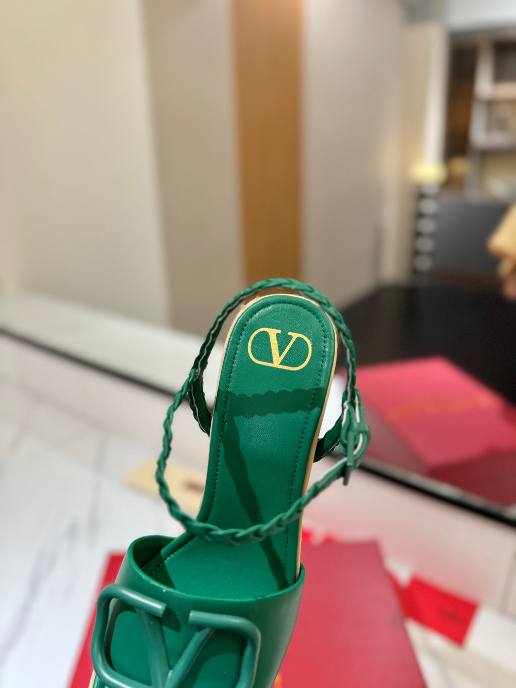 VLTN ESPADRILLE WEDGE SANDALS 25S 115 MM IN DARK GREEN LAMBSKIN