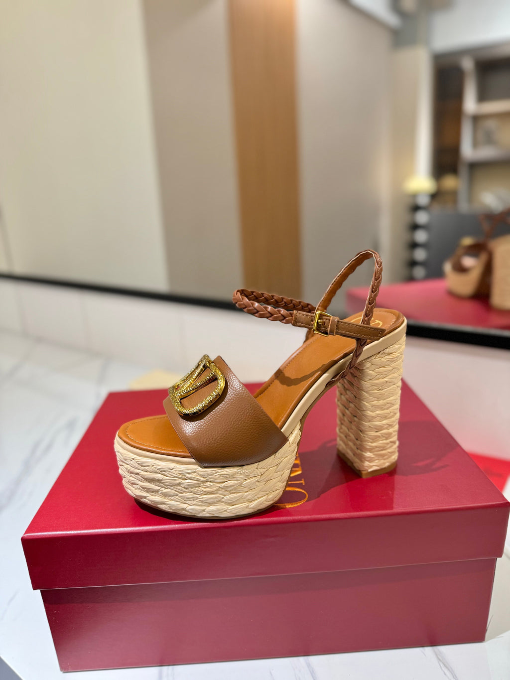 VLTN ESPADRILLE WEDGE SANDALS 25S 115 MM IN BROWN LAMBSKIN WITH GOLD HARDWARE