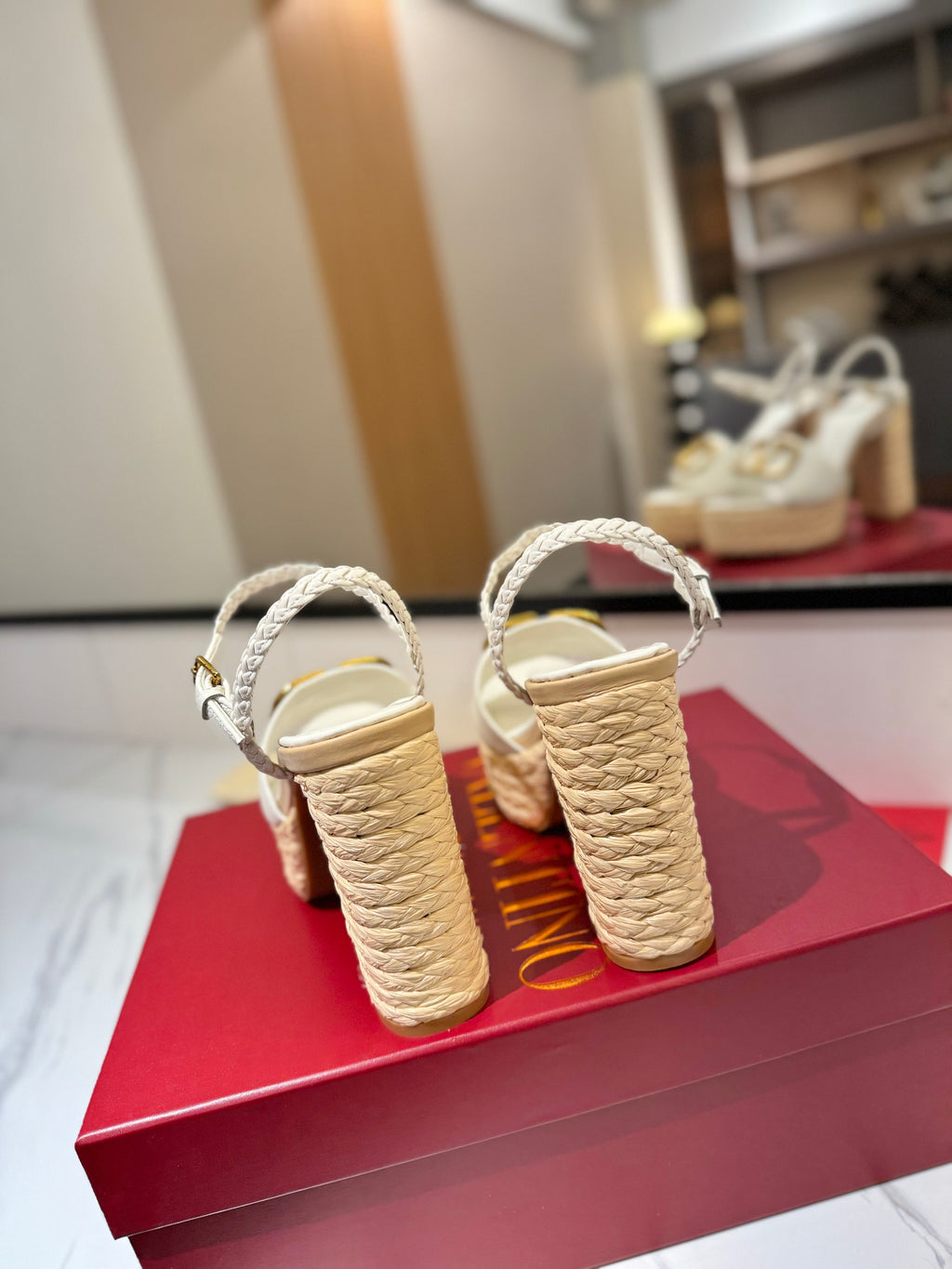 VLTN ESPADRILLE WEDGE SANDALS 25S 115 MM IN WHITE LAMBSKIN WITH GOLD HARDWARE