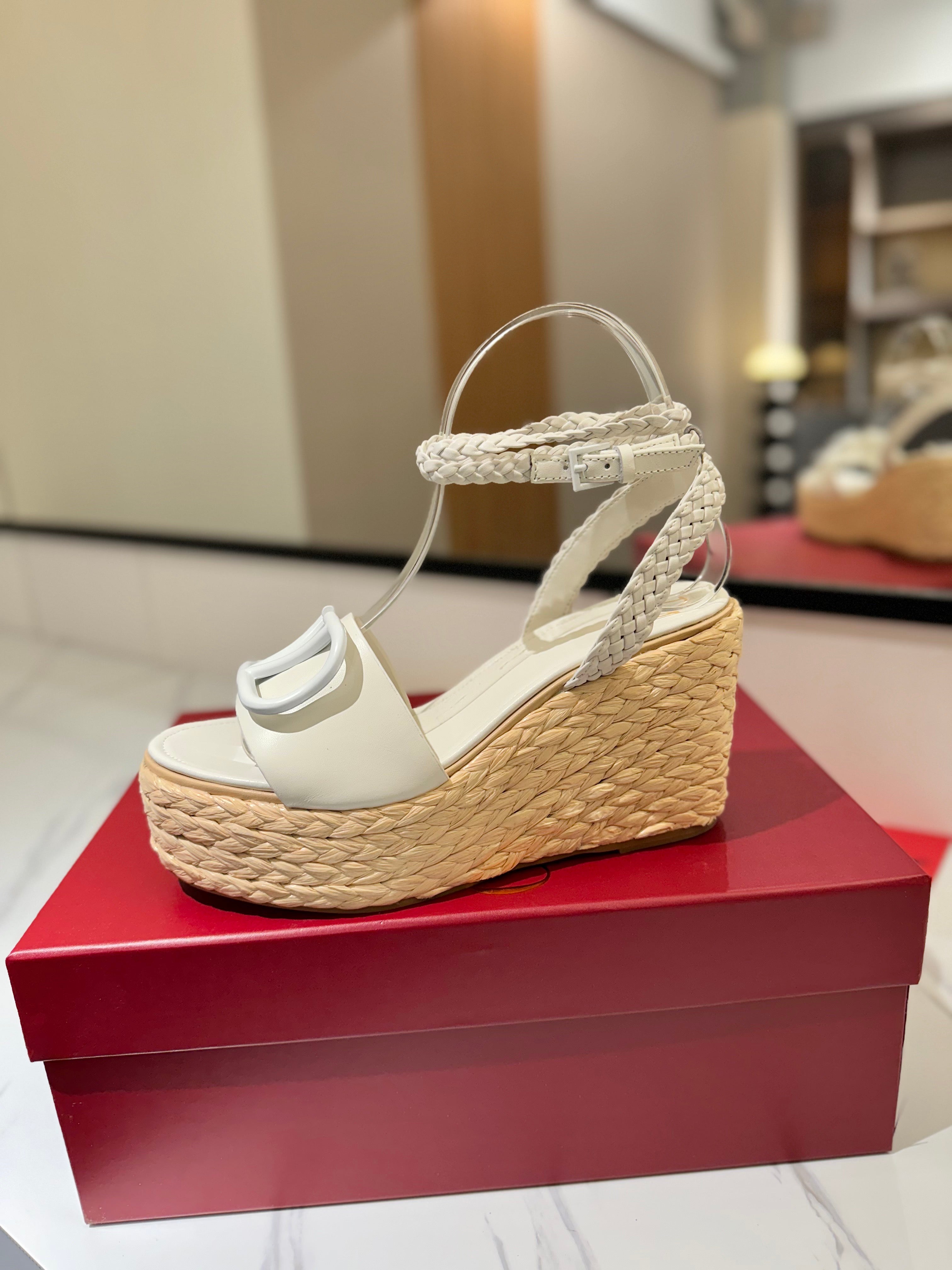 VLTN ESPADRILLE WEDGE SANDALS 25S 90 MM IN WHITE LAMBSKIN STYLE 12