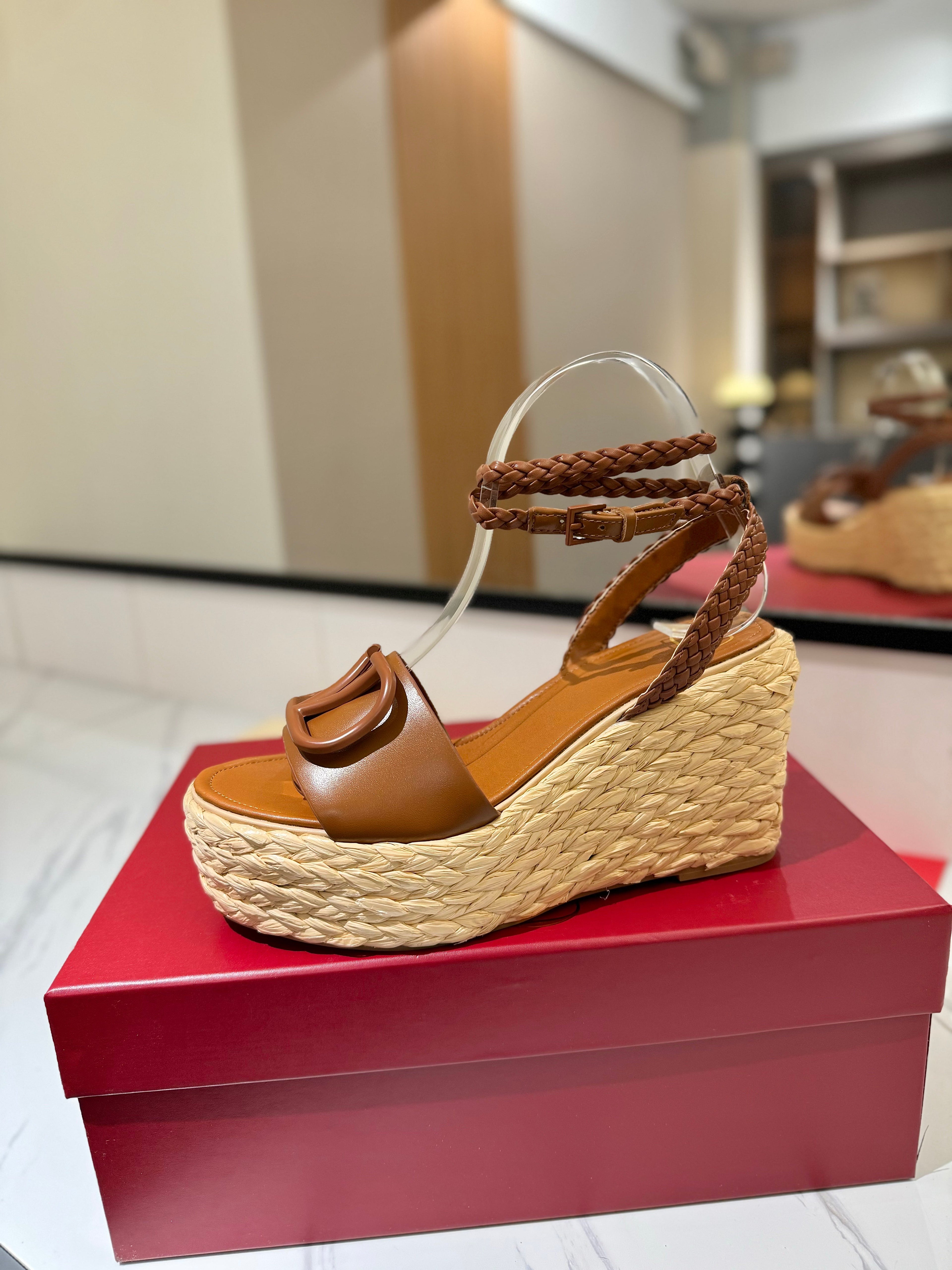 VLTN ESPADRILLE WEDGE SANDALS 25S 90 MM IN BROWN LAMBSKIN STYLE 11
