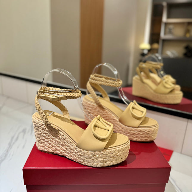 VLTN ESPADRILLE WEDGE SANDALS 25S 90 MM IN GOLDEN BEIGE LAMBSKIN STYLE 9