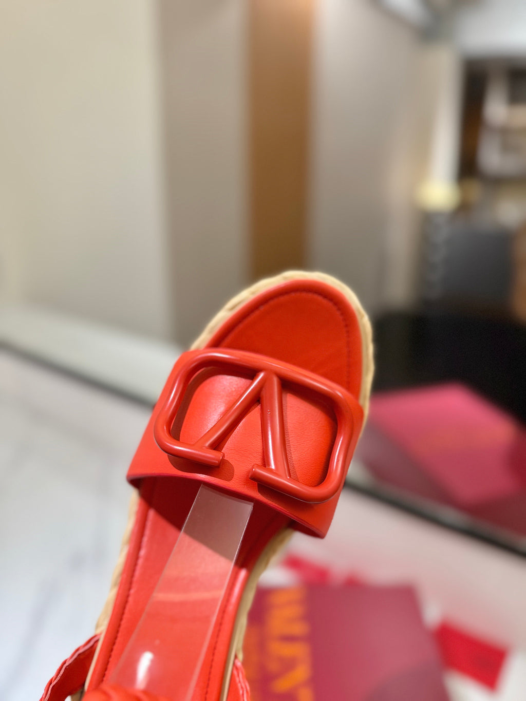VLTN ESPADRILLE WEDGE SANDALS 25S 90 MM IN ORANGE LAMBSKIN STYLE 8