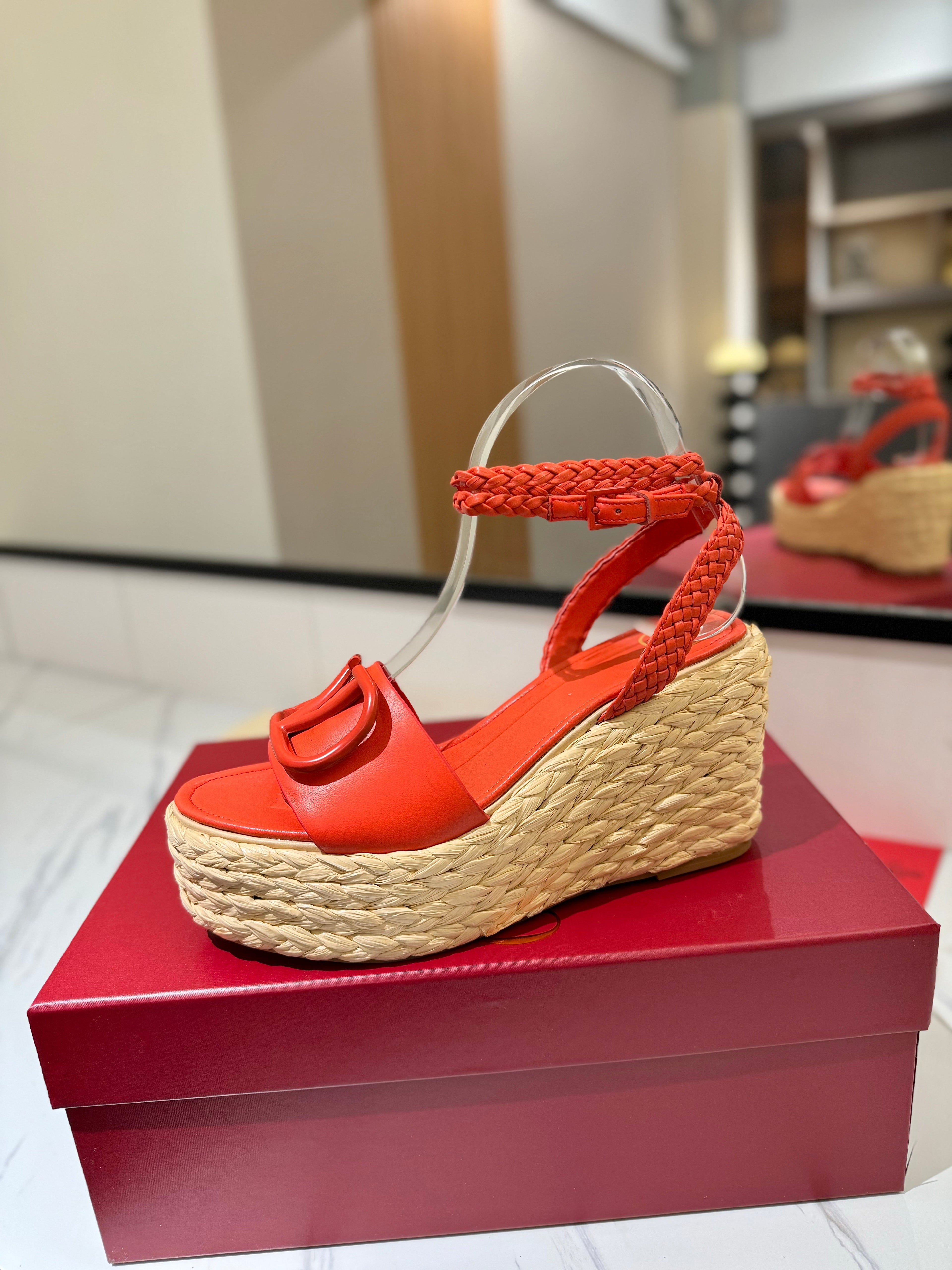 VLTN ESPADRILLE WEDGE SANDALS 25S 90 MM IN ORANGE LAMBSKIN STYLE 8