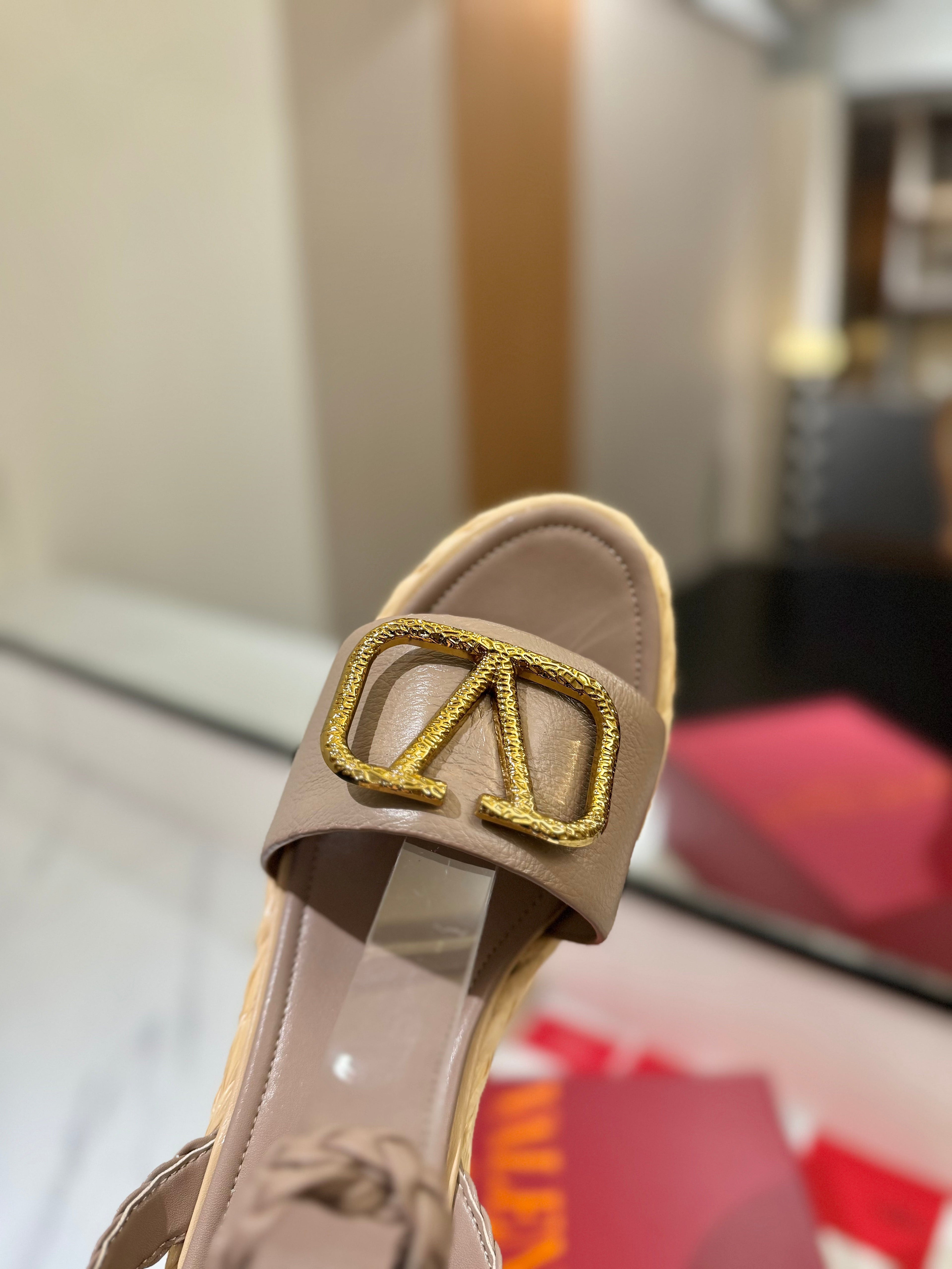 VLTN ESPADRILLE WEDGE SANDALS 25S 90 MM IN BEIGE BROWN LAMBSKIN STYLE 5