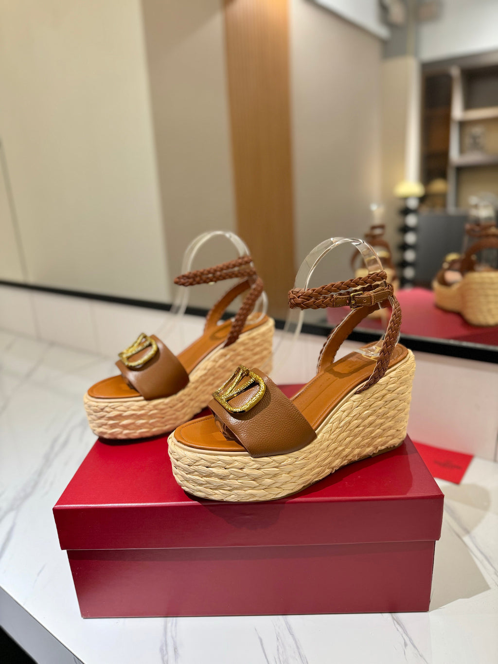 VLTN ESPADRILLE WEDGE SANDALS 25S 90 MM IN BROWN LAMBSKIN STYLE 4