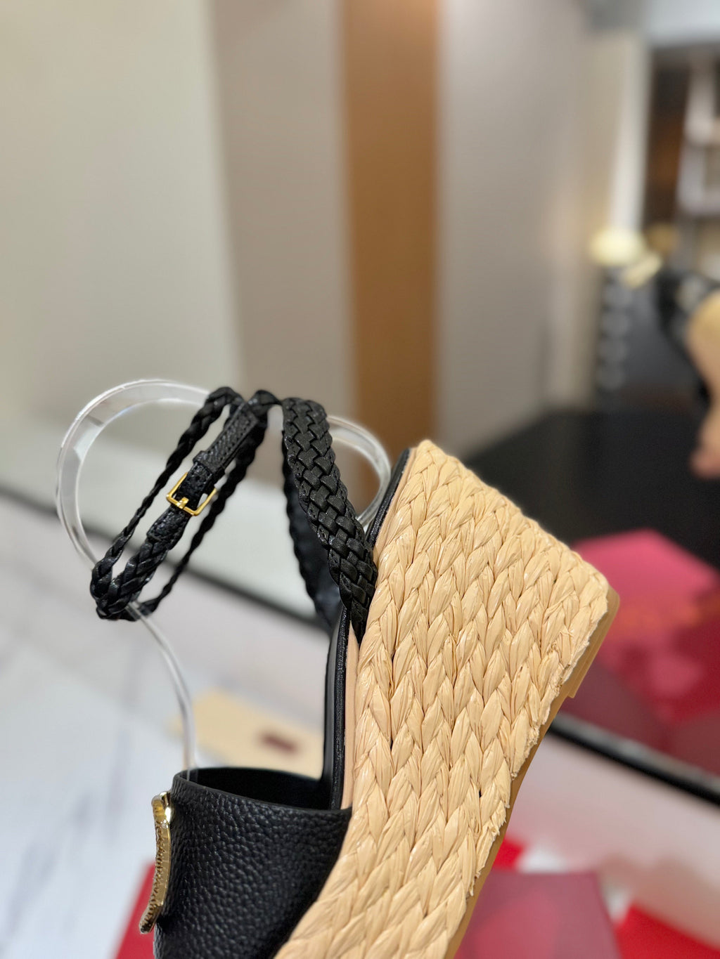 VLTN ESPADRILLE WEDGE SANDALS 25S 90 MM IN BLACK LAMBSKIN STYLE 2