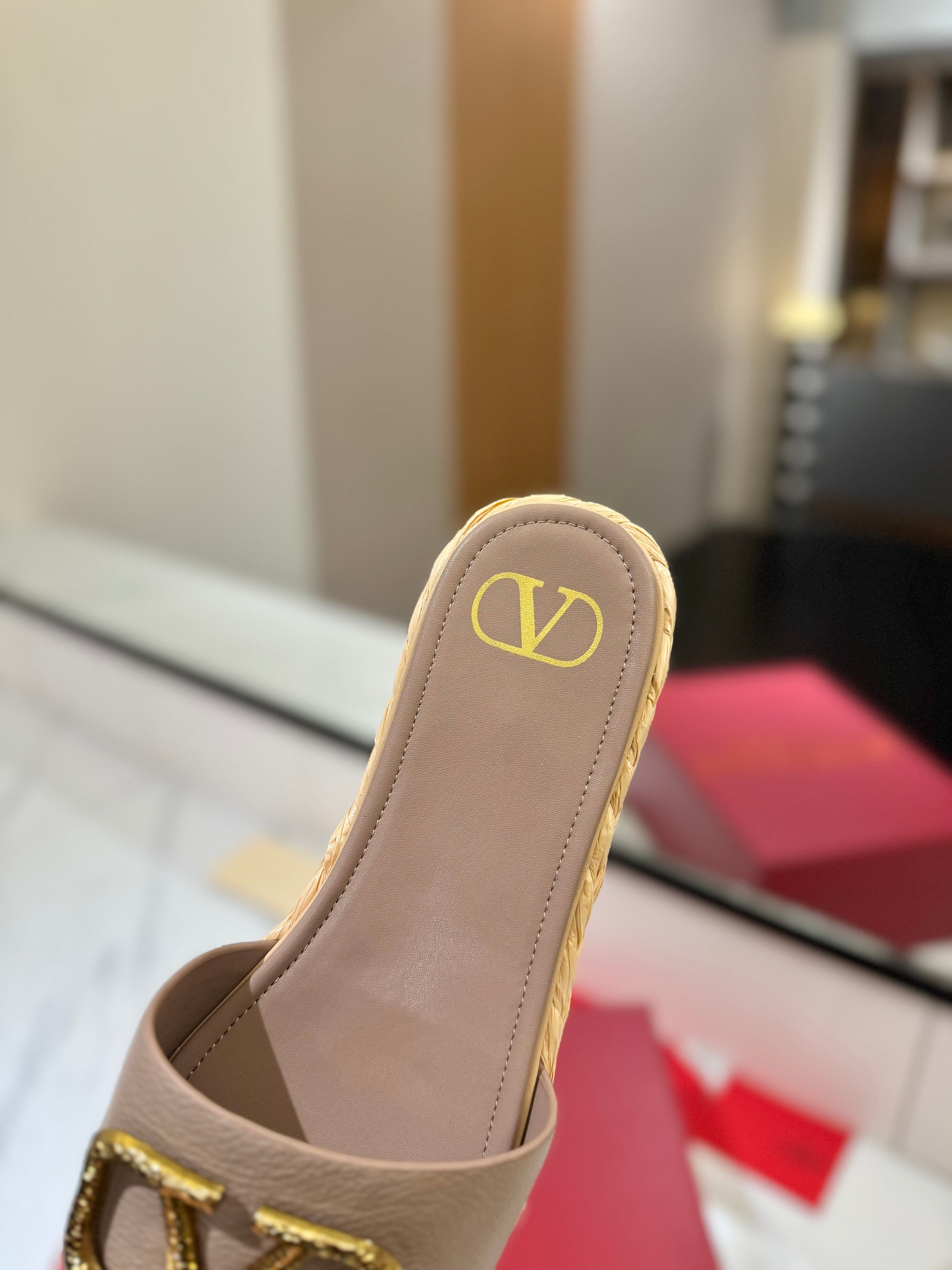 VLTN ESPADRILLE SLIDES 25S IN BEIGE BROWN LAMBSKIN STYLE 4