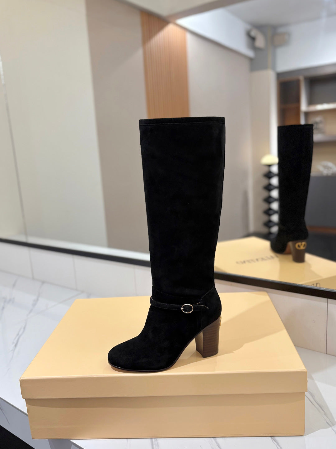 VALENTINO 25S GARAVANI PATTIE KNEE-HIGH BOOTS 80 MM IN BLACK SUEDE