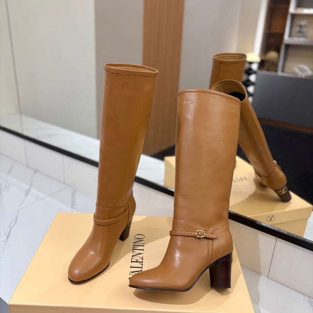 VALENTINO 25S GARAVANI PATTIE KNEE-HIGH BOOTS 80 MM IN BROWN CALFSKIN