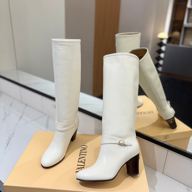 VALENTINO 25S GARAVANI PATTIE KNEE-HIGH BOOTS 80 MM IN WHITE CALFSKIN