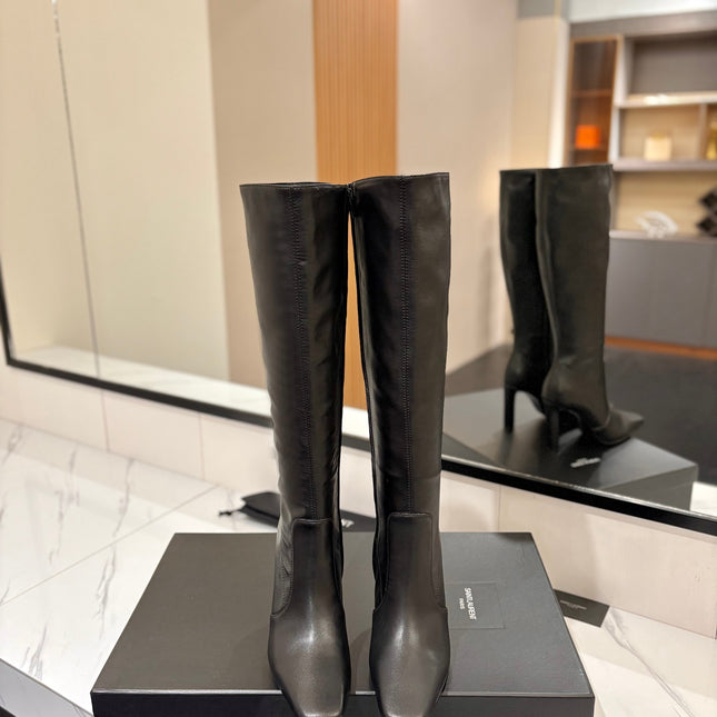 YSL 26S KNEE-HIGH BOOTS 90 MM IN BLACK CALFSKIN