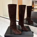 YSL 26S KNEE-HIGH BOOTS 90 MM IN DARK BROWN SUEDE