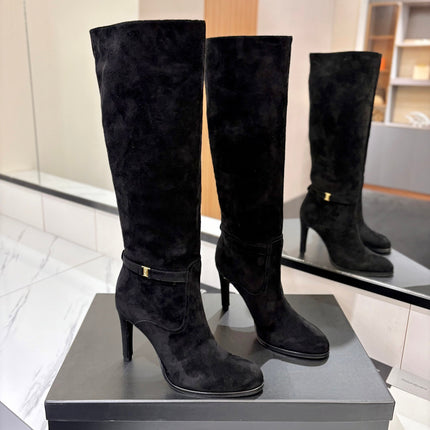 YSL 26S KNEE-HIGH BOOTS 95 MM IN BLACK SUEDE