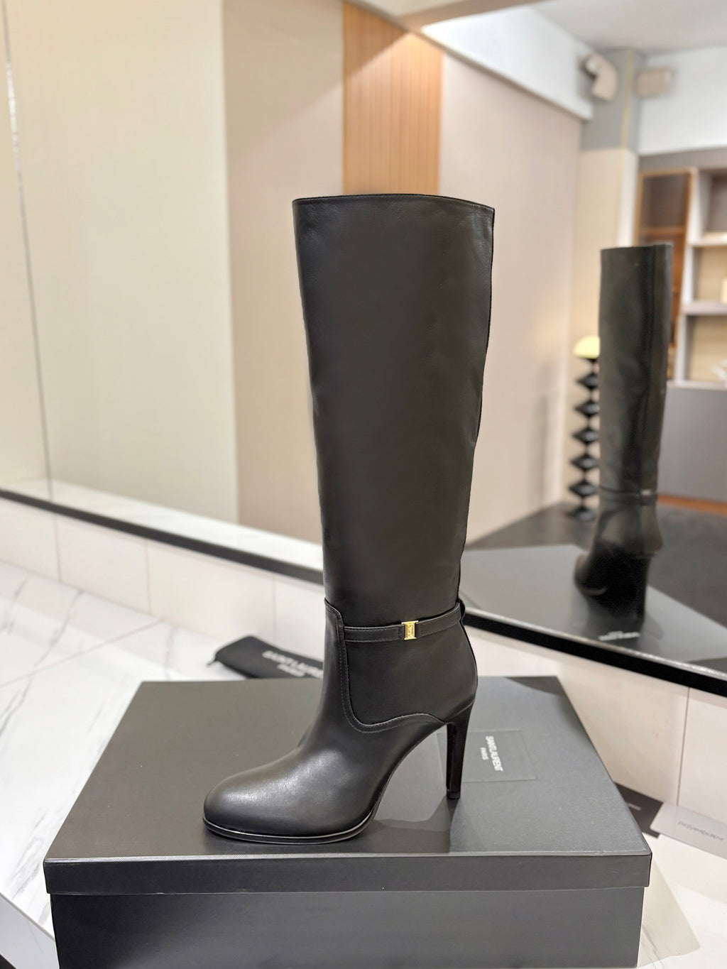 YSL 26S KNEE-HIGH BOOTS 95 MM IN BLACK CALFSKIN