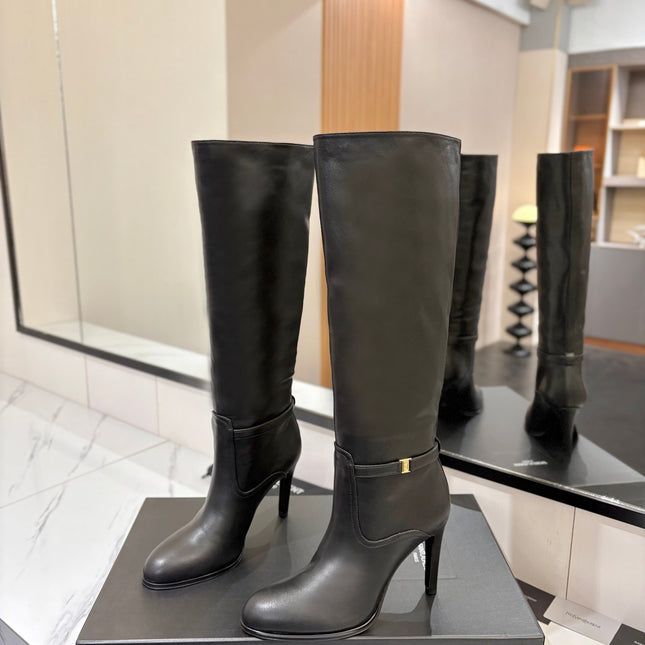 YSL 26S KNEE-HIGH BOOTS 95 MM IN BLACK CALFSKIN