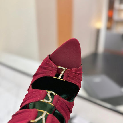 YSL 26S HEELED SANDALS 100 MM IN DARK RED FABRIC