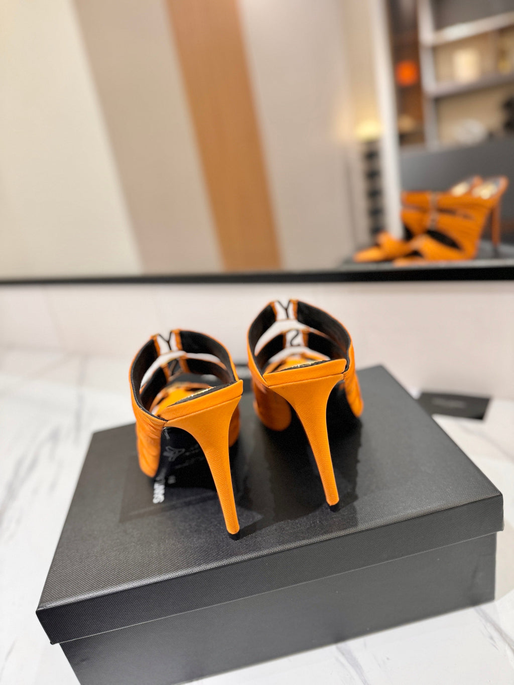 YSL 26S HEELED SANDALS 100 MM IN ORANGE FABRIC