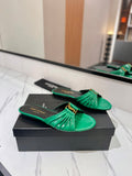 YSL 26S BABYLONE FLAT MULES IN GREEN LAMBSKIN