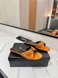 YSL 26S BABYLONE FLAT MULES IN DARK ORANGE LAMBSKIN