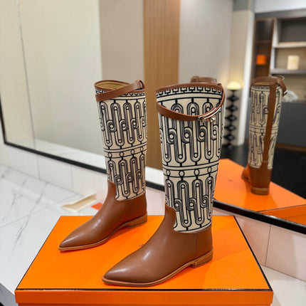 HM 26S JUMPING BOOTS IN BROWN CALFSKIN AND BEIGE CANVAS