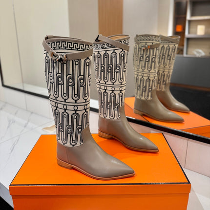 HM 26S JUMPING BOOTS IN DARK GREY CALFSKIN AND BEIGE CANVAS