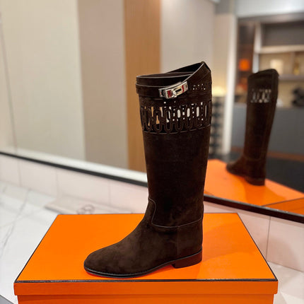 HM 26S PERFORATED HIGH-TOP BOOTS IN DARK BROWN SUEDE