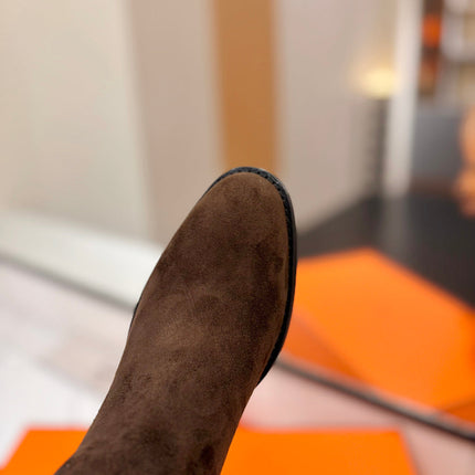 HM 26S PERFORATED HIGH-TOP BOOTS IN DARK BROWN SUEDE