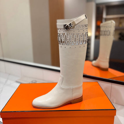HM 26S PERFORATED HIGH-TOP BOOTS IN CREAM WHITE CALFSKIN