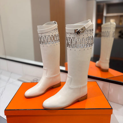 HM 26S PERFORATED HIGH-TOP BOOTS IN CREAM WHITE CALFSKIN