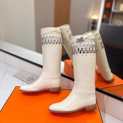 HM 26S PERFORATED HIGH-TOP BOOTS IN CREAM WHITE CALFSKIN
