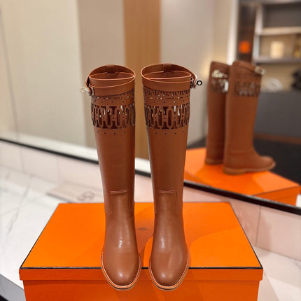 HM 26S PERFORATED HIGH-TOP BOOTS IN COGNAC BROWN CALFSKIN