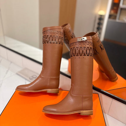 HM 26S PERFORATED HIGH-TOP BOOTS IN COGNAC BROWN CALFSKIN