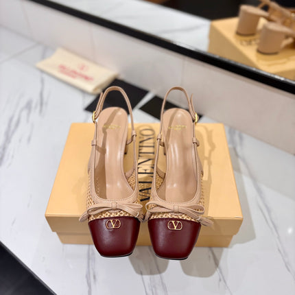 VALENTINO 26S HEELED SLINGBACKS 60 MM IN BEIGE AND BURGUNDY CALFSKIN