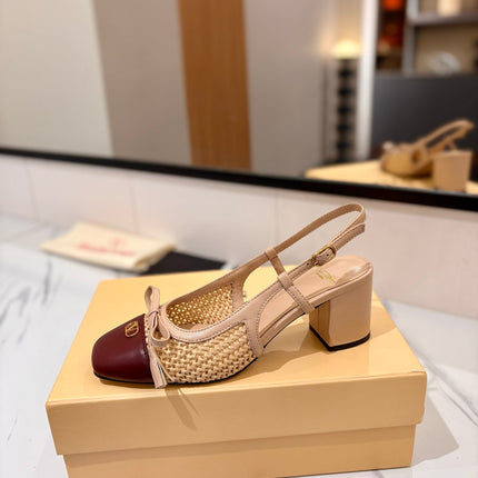 VALENTINO 26S HEELED SLINGBACKS 60 MM IN BEIGE AND BURGUNDY CALFSKIN