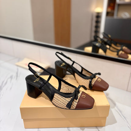 VALENTINO 26S HEELED SLINGBACKS 60 MM IN BLACK AND BROWN CALFSKIN