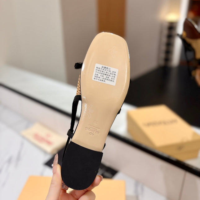 VALENTINO 26S SLINGBACK FLATS IN BLACK AND BROWN CALFSKIN