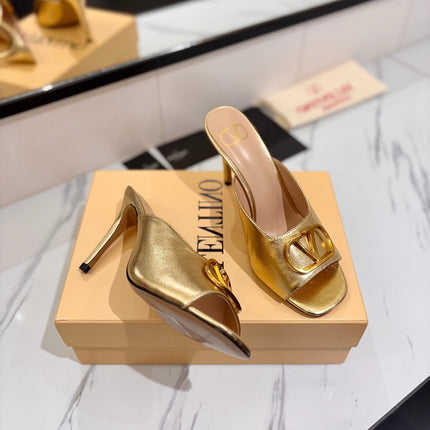 VALENTINO 26S HEEL SANDALS 100 MM IN METALLIC GOLD CALFSKIN WITH GOLD HARDWARE
