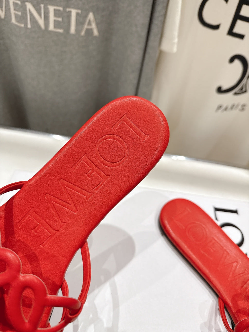 LOEWE 26S PETAL ANAGRAM SLIDE IN DARK RED CALFSKIN