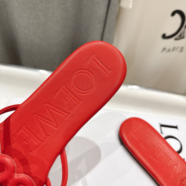 LOEWE 26S PETAL ANAGRAM SLIDE IN DARK RED CALFSKIN