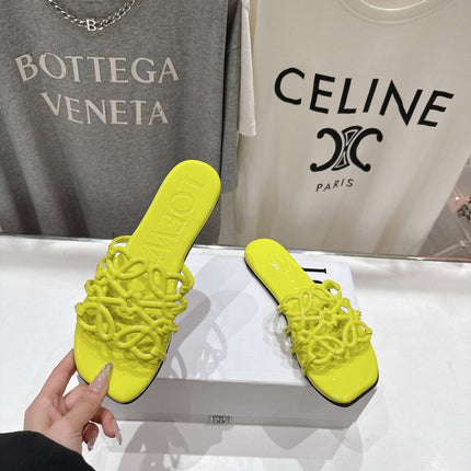 LOEWE 26S PETAL ANAGRAM SLIDE IN LEMON YELLOW CALFSKIN