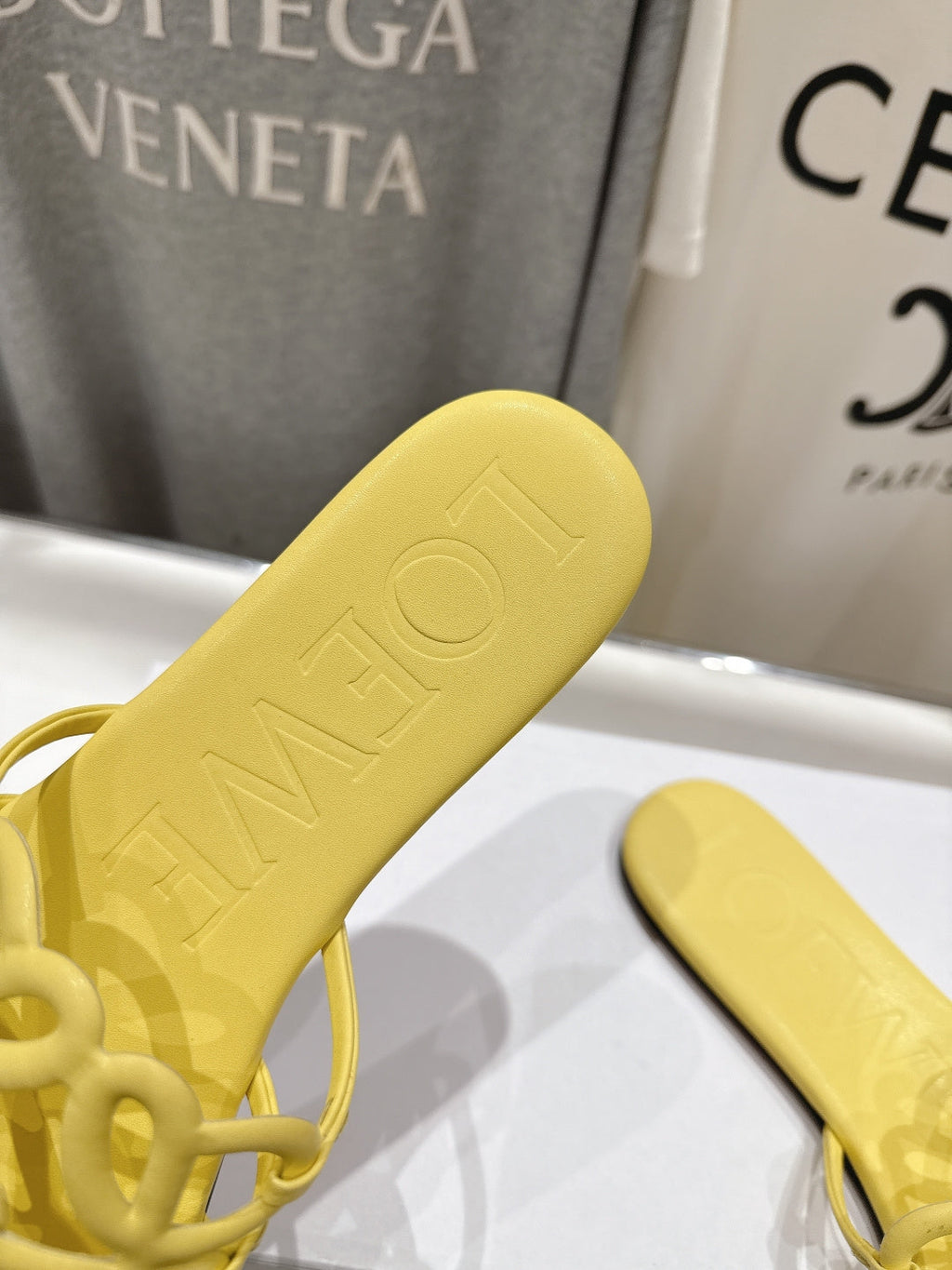 LOEWE 26S PETAL ANAGRAM SLIDE IN YELLOW CALFSKIN