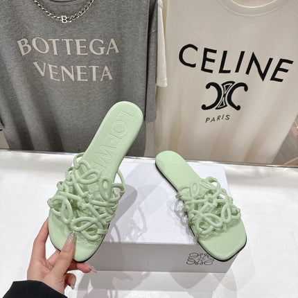 LOEWE 26S PETAL ANAGRAM SLIDE IN SAGE GREEN CALFSKIN