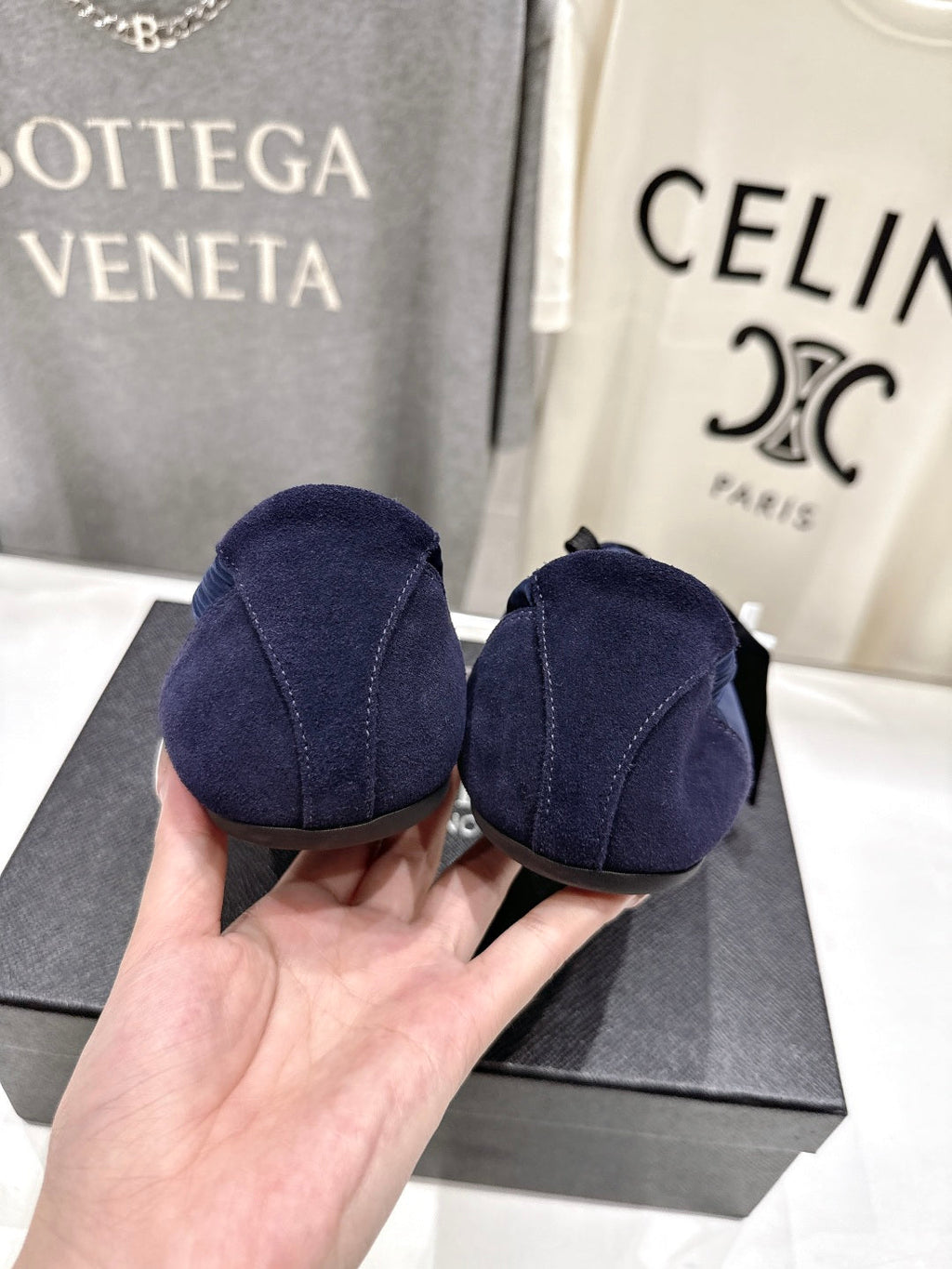 PRADA 25S COLLAPSE RE NYLON AND SUEDE SNEAKERS IN DARK BLUE WITH METAL TOECAP