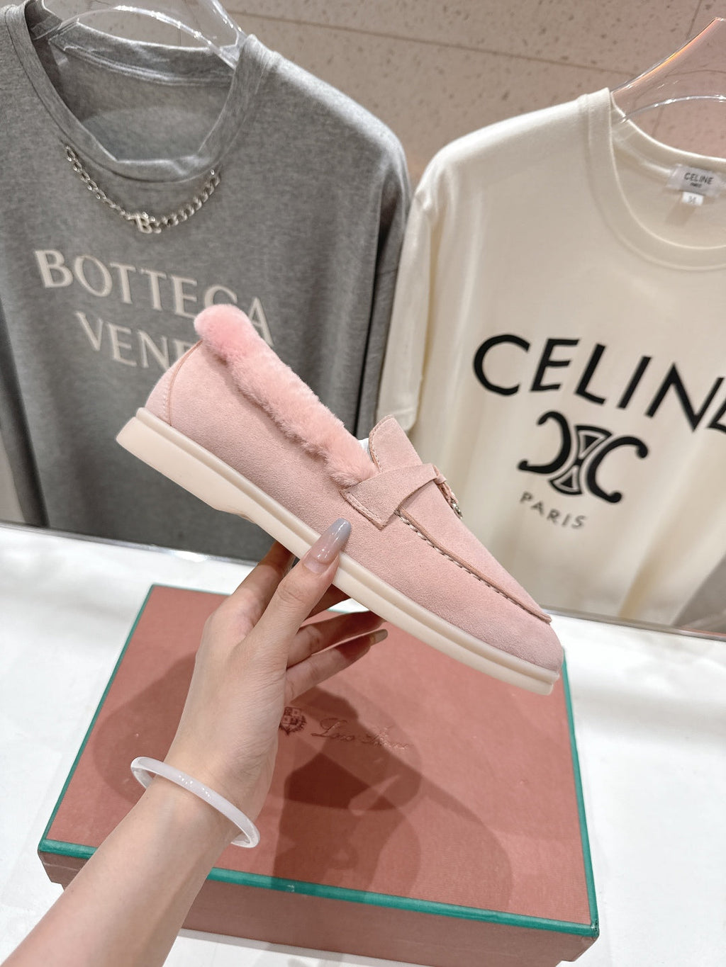 LP 25S SUMMER CHARMS WALK LOAFERS IN BABY PINK SUEDE AND FLEECE