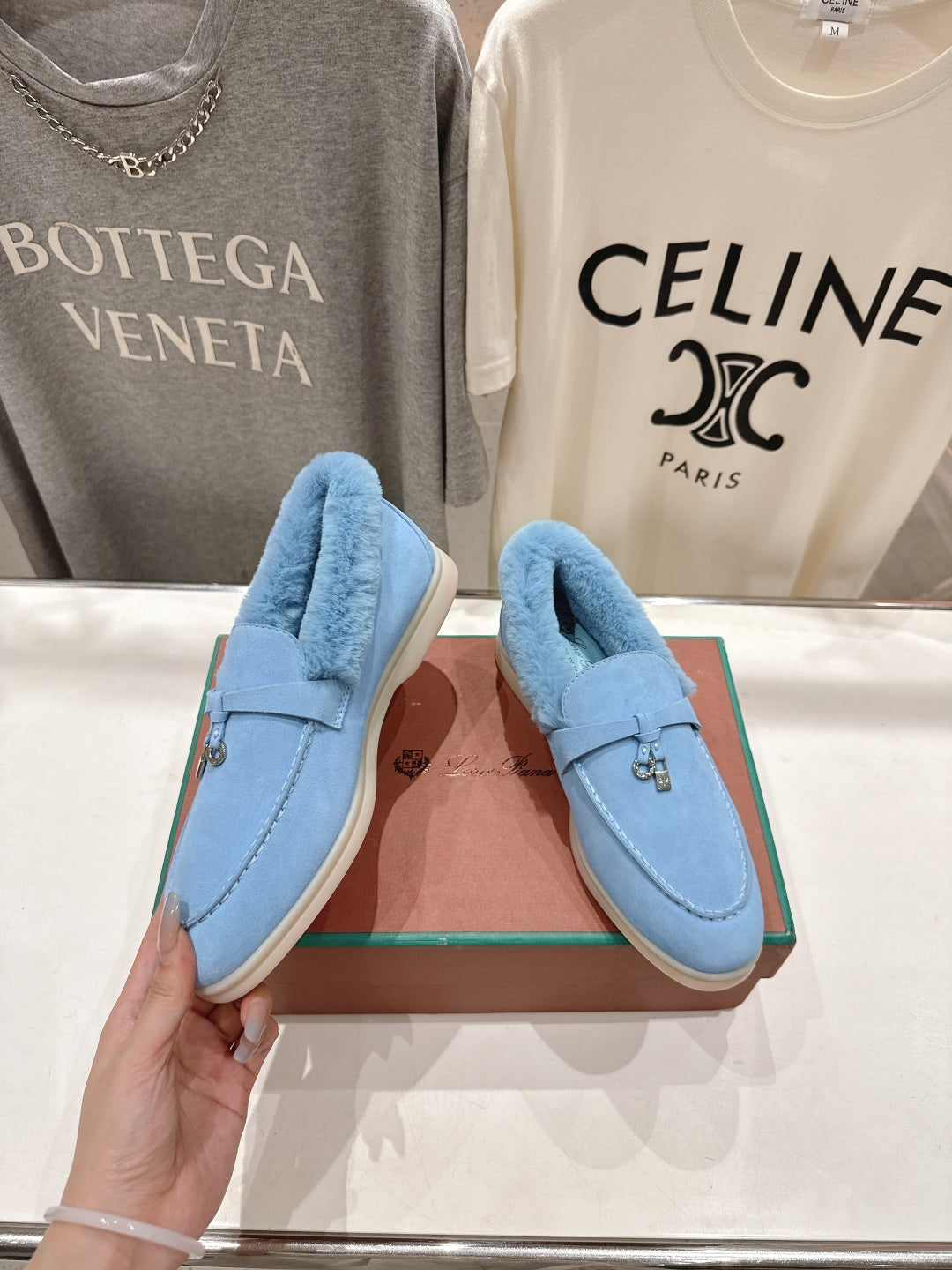 LP 25S SUMMER CHARMS WALK LOAFERS IN DARK PASTEL BLUE SUEDE AND FLEECE