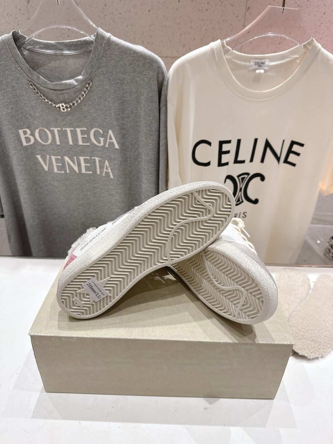 GOLDEN GOOSE BALL STAR LOW-TOP SNEAKERS IN WHITE AND SILVER-TONE COLORWAY