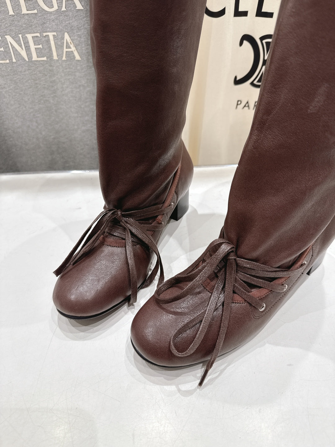 ALO 25S PALOMA WOOL TALL BOOTS 45 MM IN BROWN LAMBSKIN