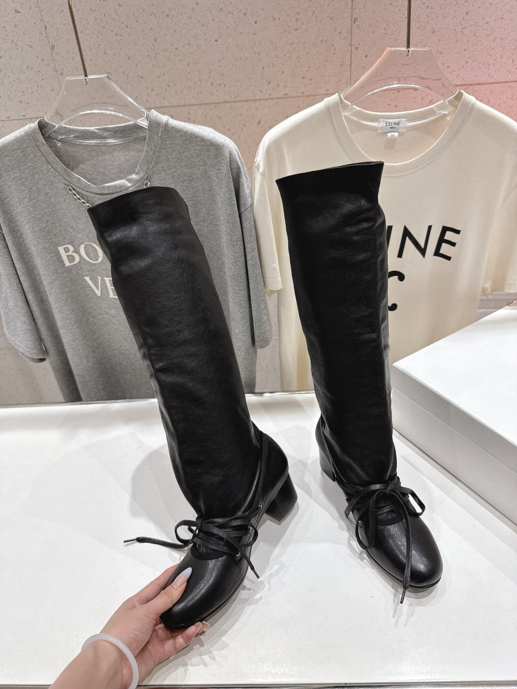 ALO 25S PALOMA WOOL TALL BOOTS 45 MM IN BLACK LAMBSKIN